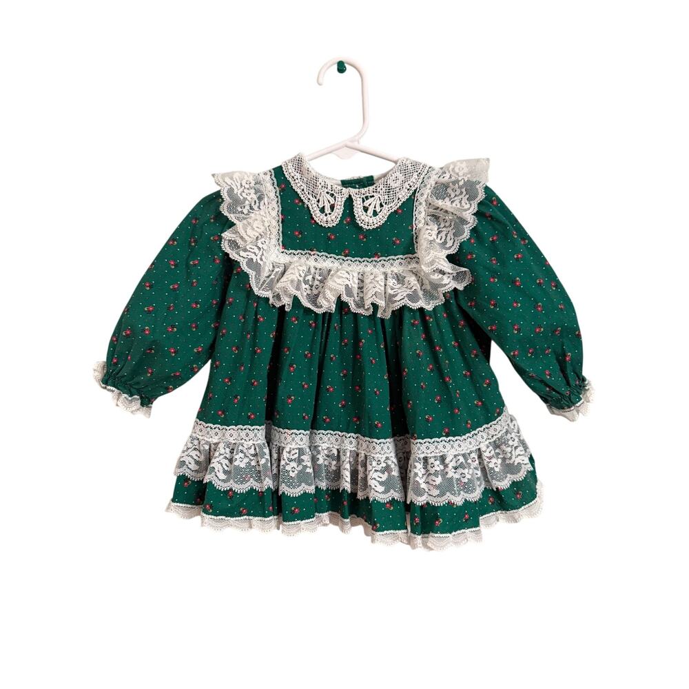 Vintage Bryan 12M Green Floral Lace Dress Made in USA